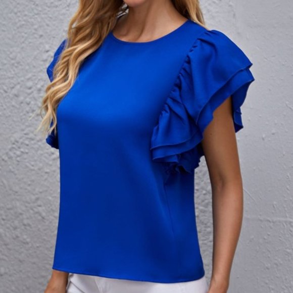 ROYAL BLUE Butterfly Ruffle Sleeve Blouse Minimali - Picture 5 of 5